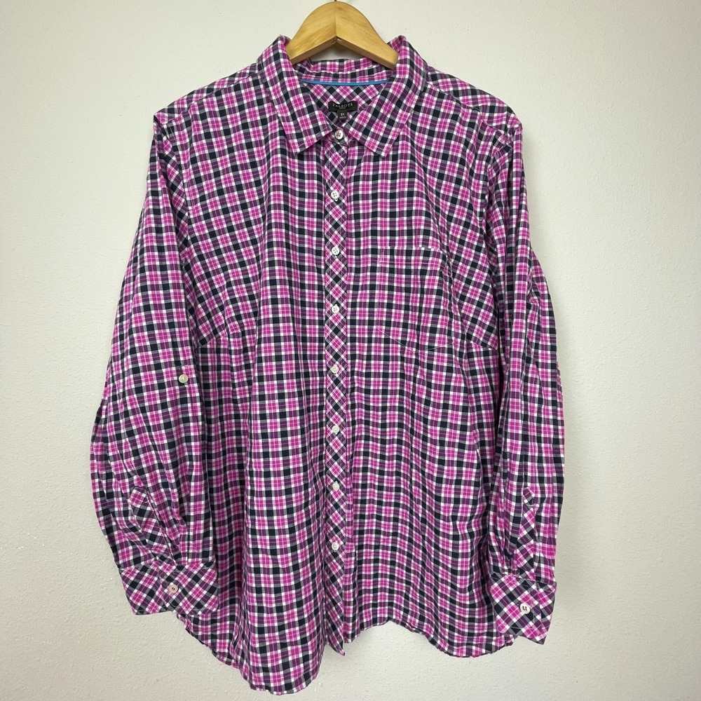 Talbots Woman‎ 3X Plaid Button Up Shirt Pink Black Long Sleeve Casual